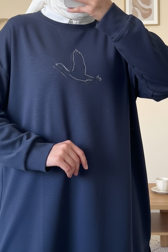 Kuş Desenli Taşlı Oysho Tunik   -Laci