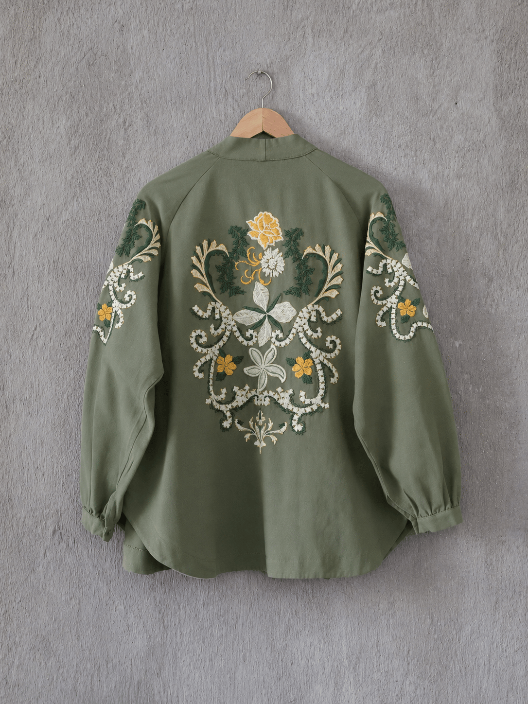 Nakış Desenli Keten Bohem Kimono- Lacivert