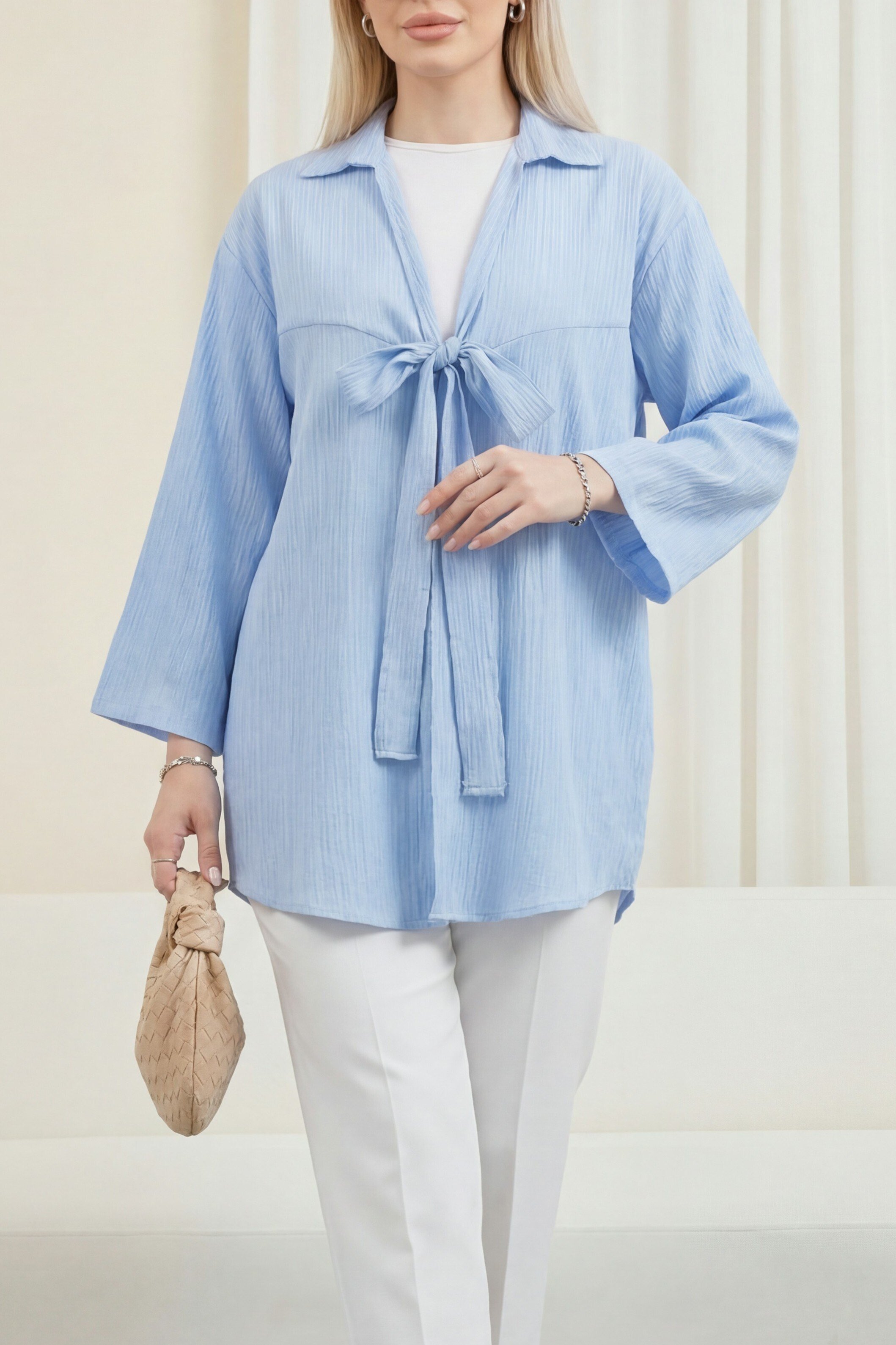 Önden Bağlamalı Krınkıl Kimono -Bebe Mavi