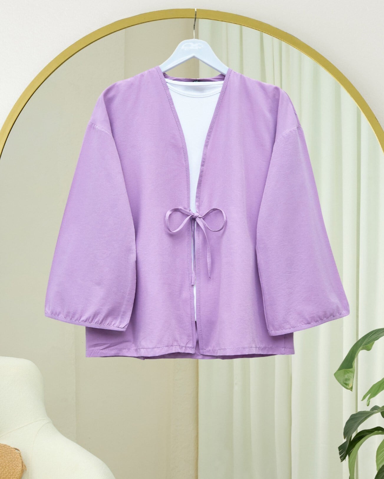 Önü Bağcıklı Poplin Kimono -Lila