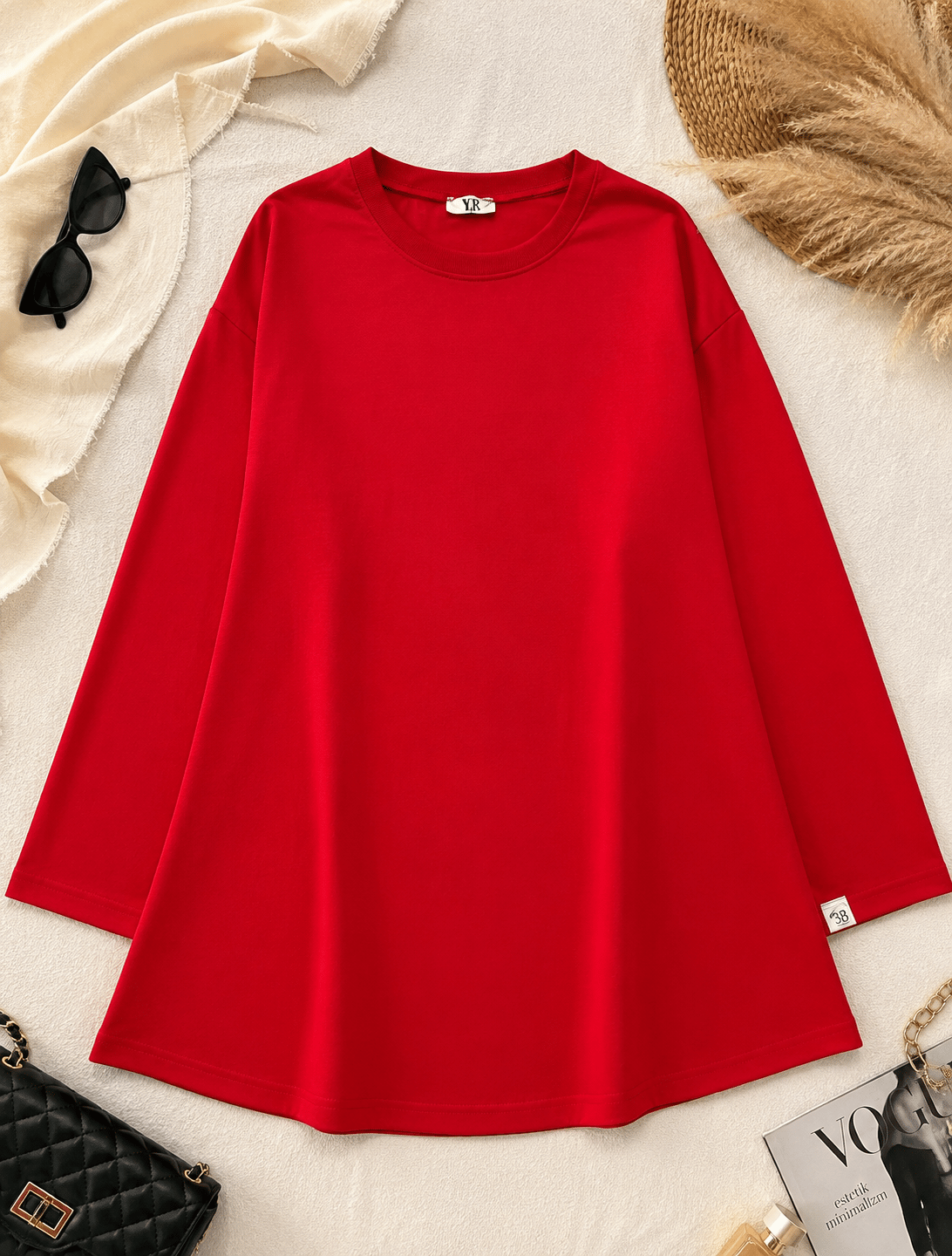 Oversize Basic Tunik - Kırmızı