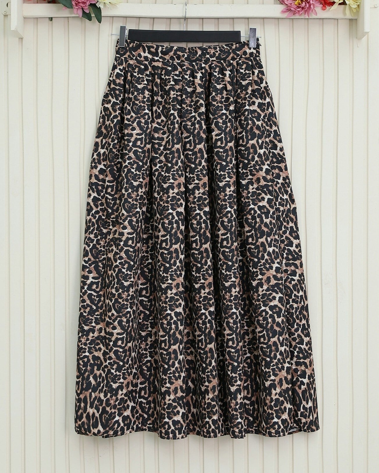 Pliseli Soft Balon Leopar Etek -Siyah
