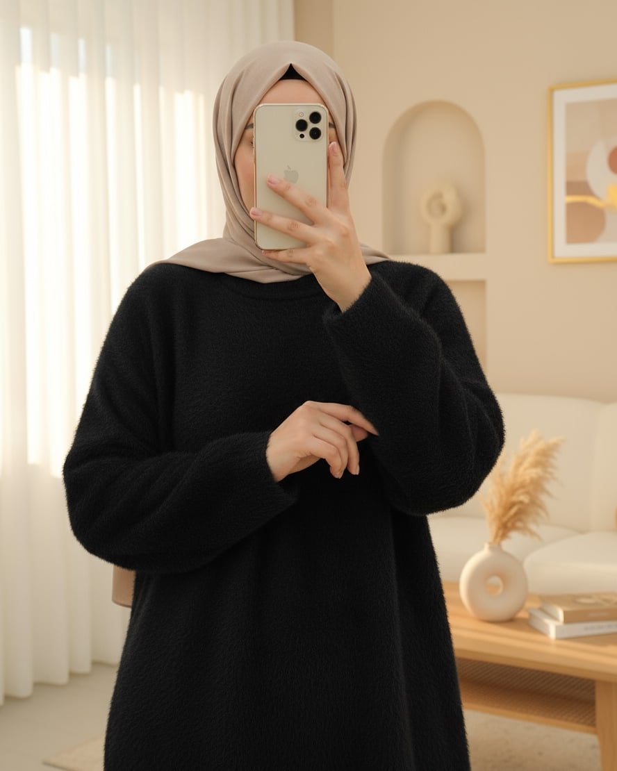 Sakallı Uzun Salaş Triko Tunik -Siyah