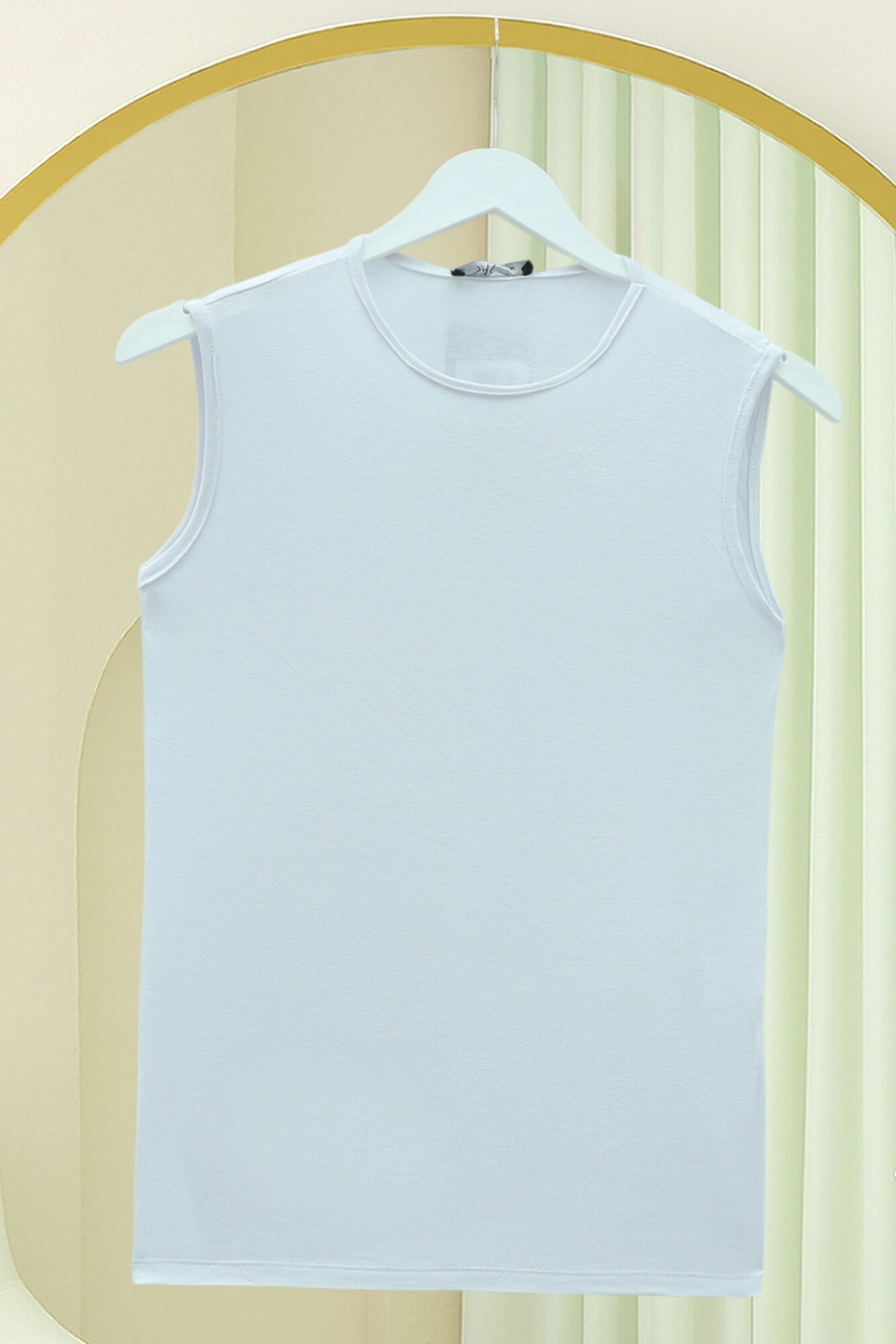 Sıfır Kol Bisiklet Yaka Penye İçlik -Beyaz