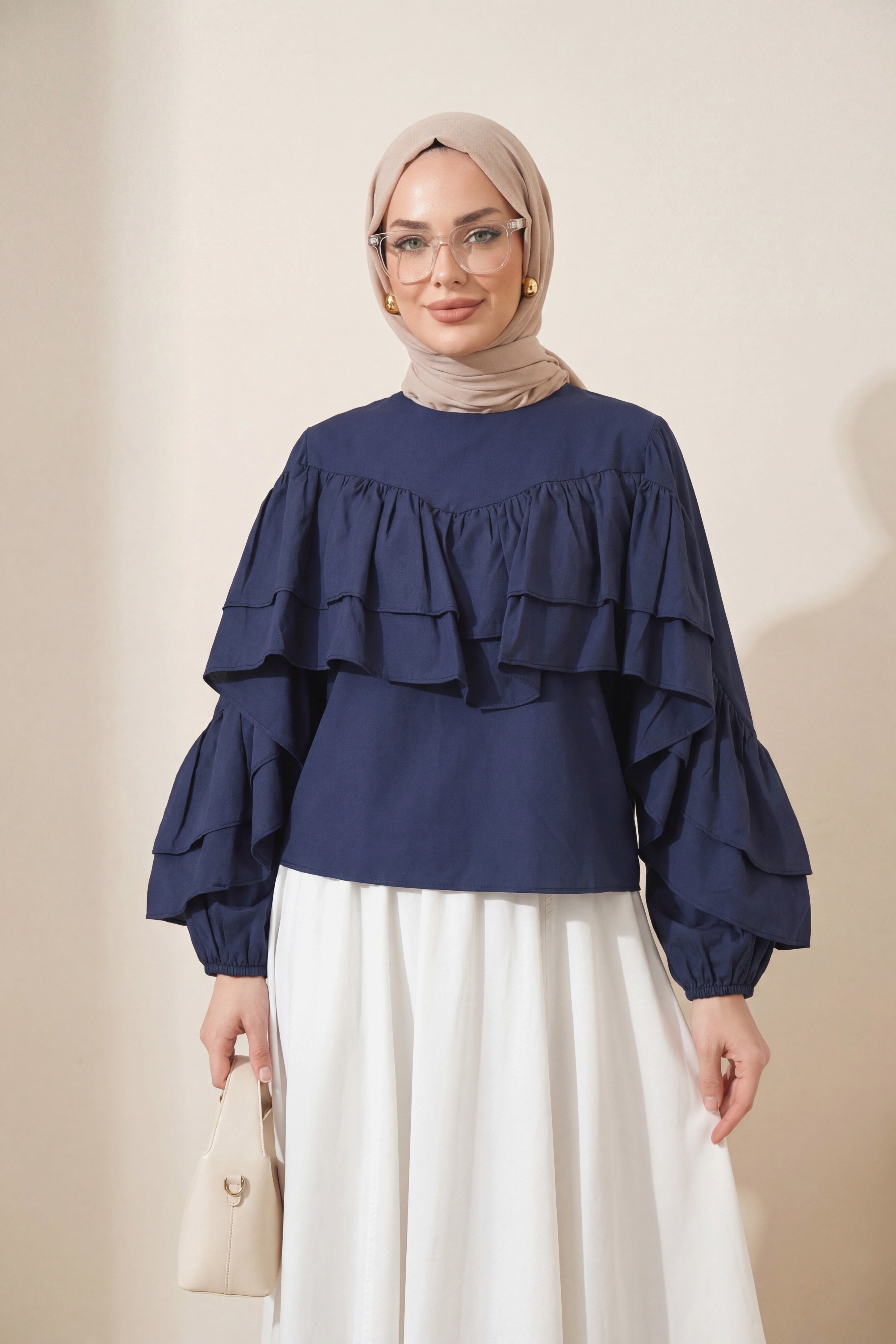 Volanlı Kolu Lastikli Bluz -Laci