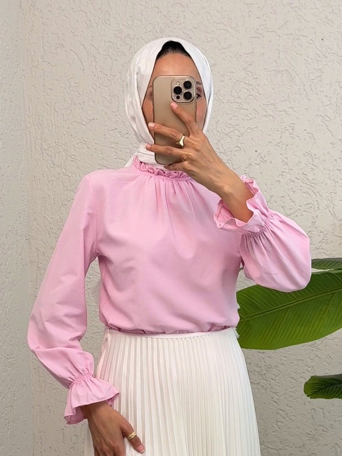 Yakası Büzgülü Bluz     -Pembe