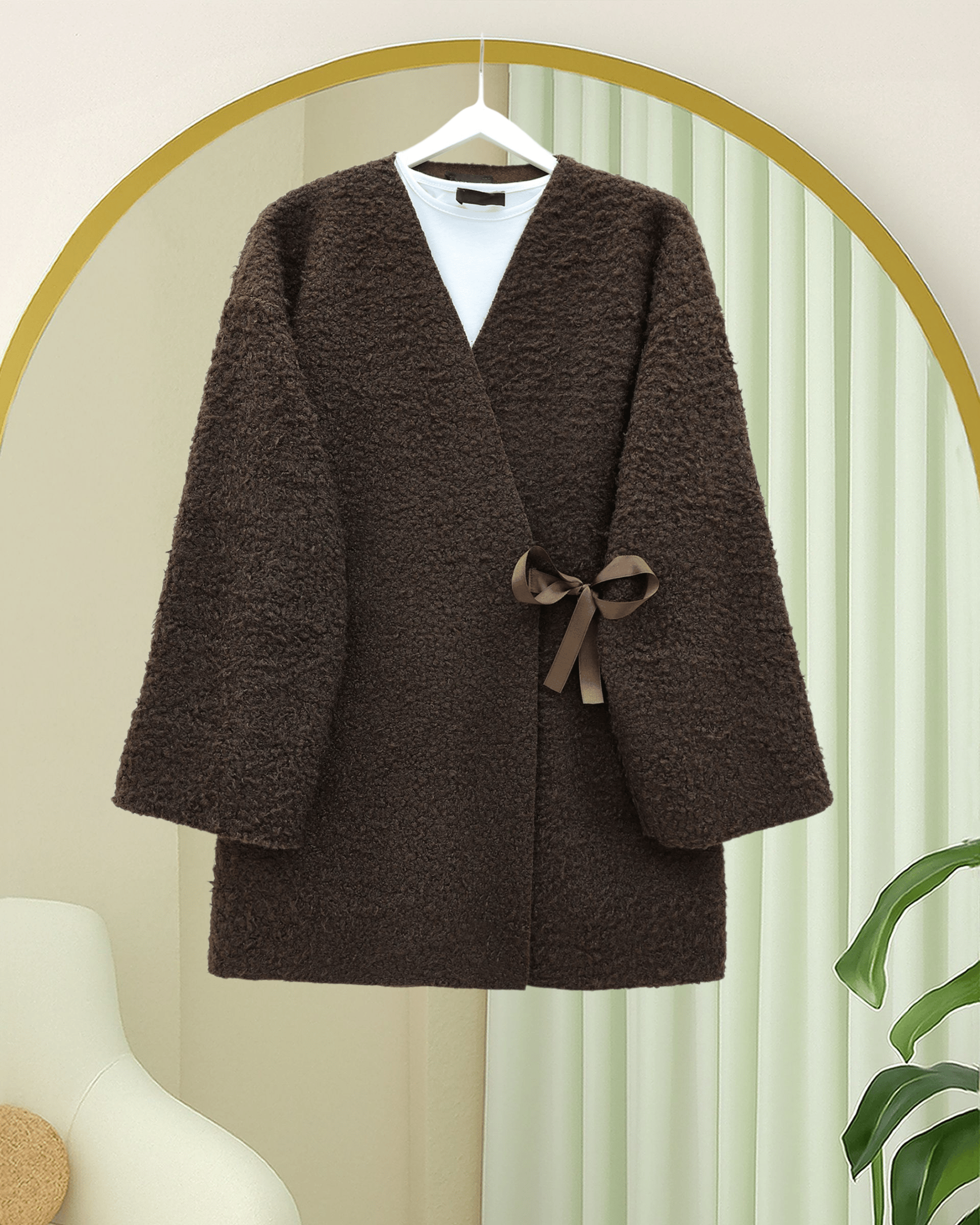 Yandan Bağlamalı Buklet Kimono   -K. Kahve