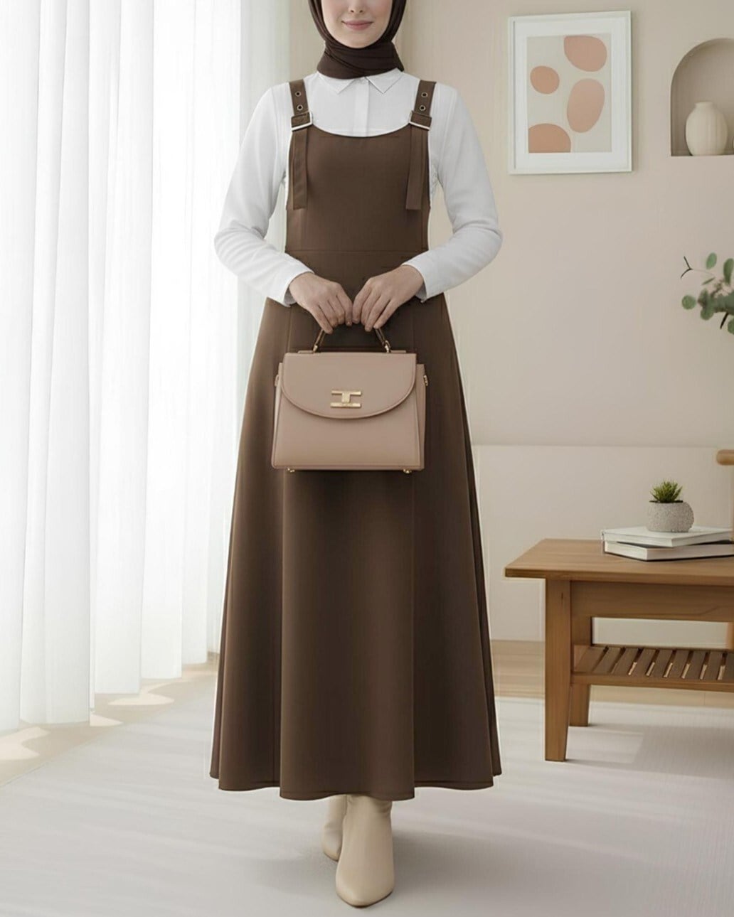 Yarım Fermuarlı Gabardin Jile  -Kahve
