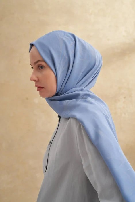 ARMANDA BAMBU BAROQ DESEN KOT MAVİSİ ŞAL