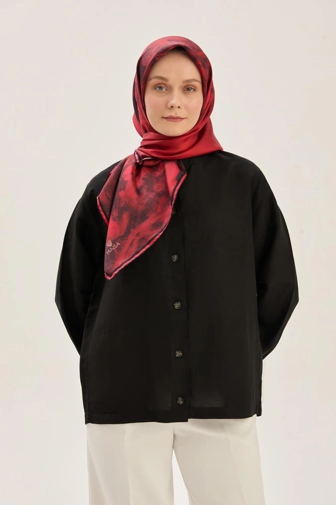 BENNE TİVİL İPEK EŞARP 90*90 CM - KIRMIZI
