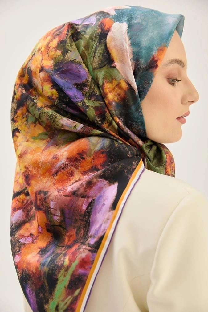 BENNE TİVİL İPEK EŞARP 90*90 CM - TURUNCU