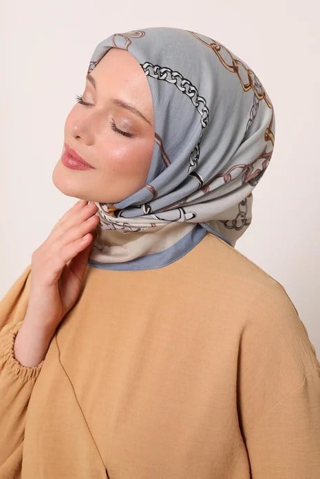 FLORAL EŞARP -MASAL MAVİSİ
