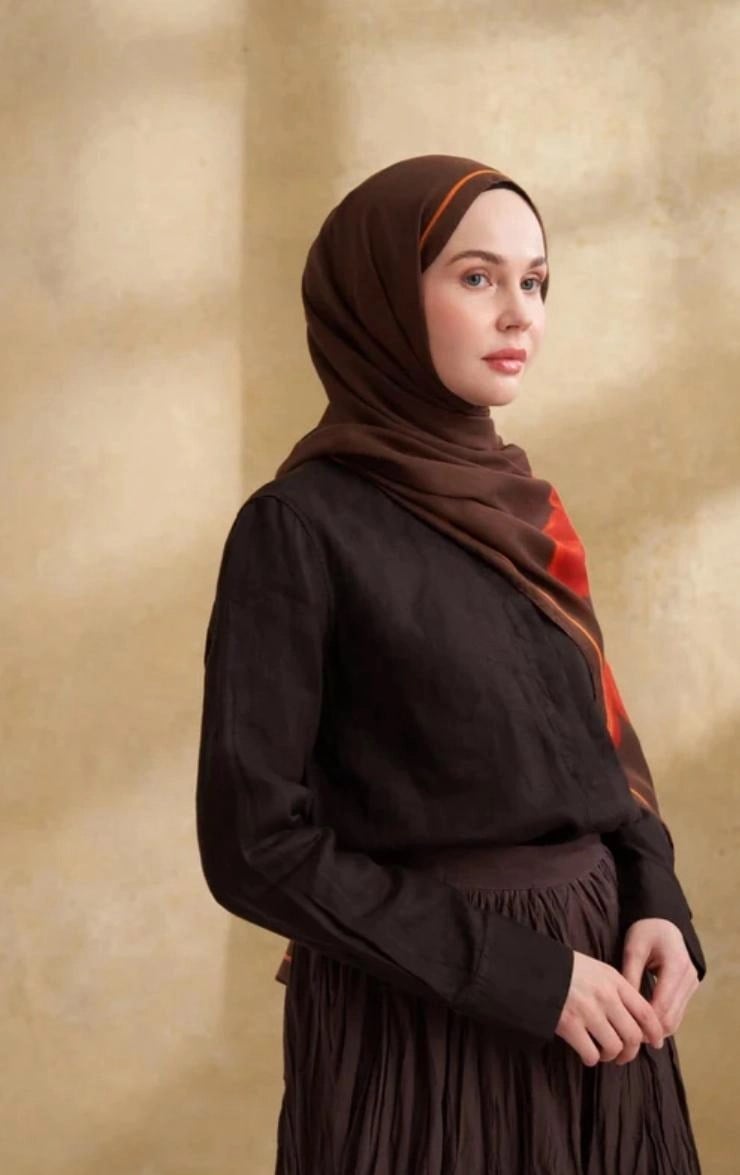 İPEK MODAL VELVET BLOOM DESEN ŞAL - KAHVE