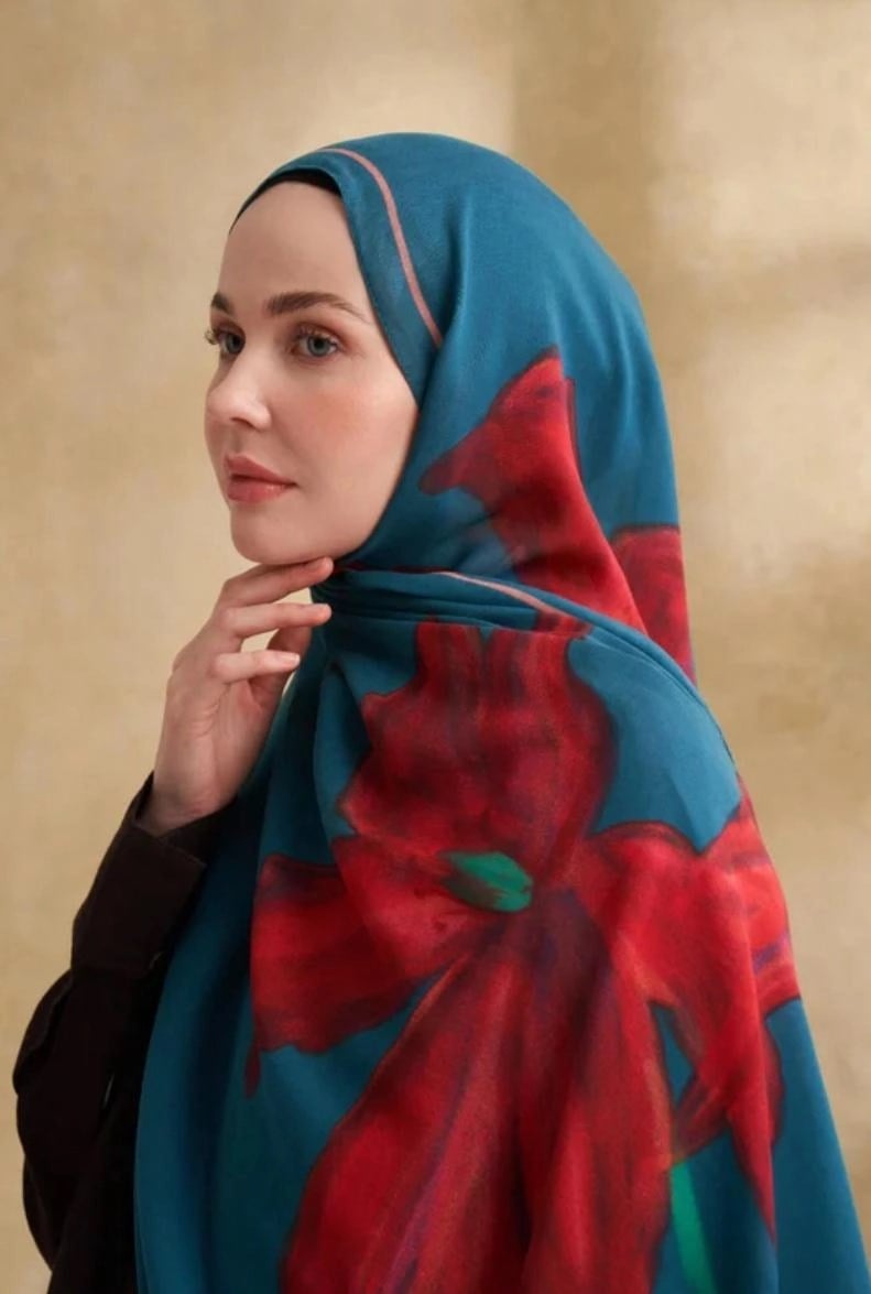 İPEK MODAL VELVET BLOOM DESEN ŞAL - PETROL MAVİSİ