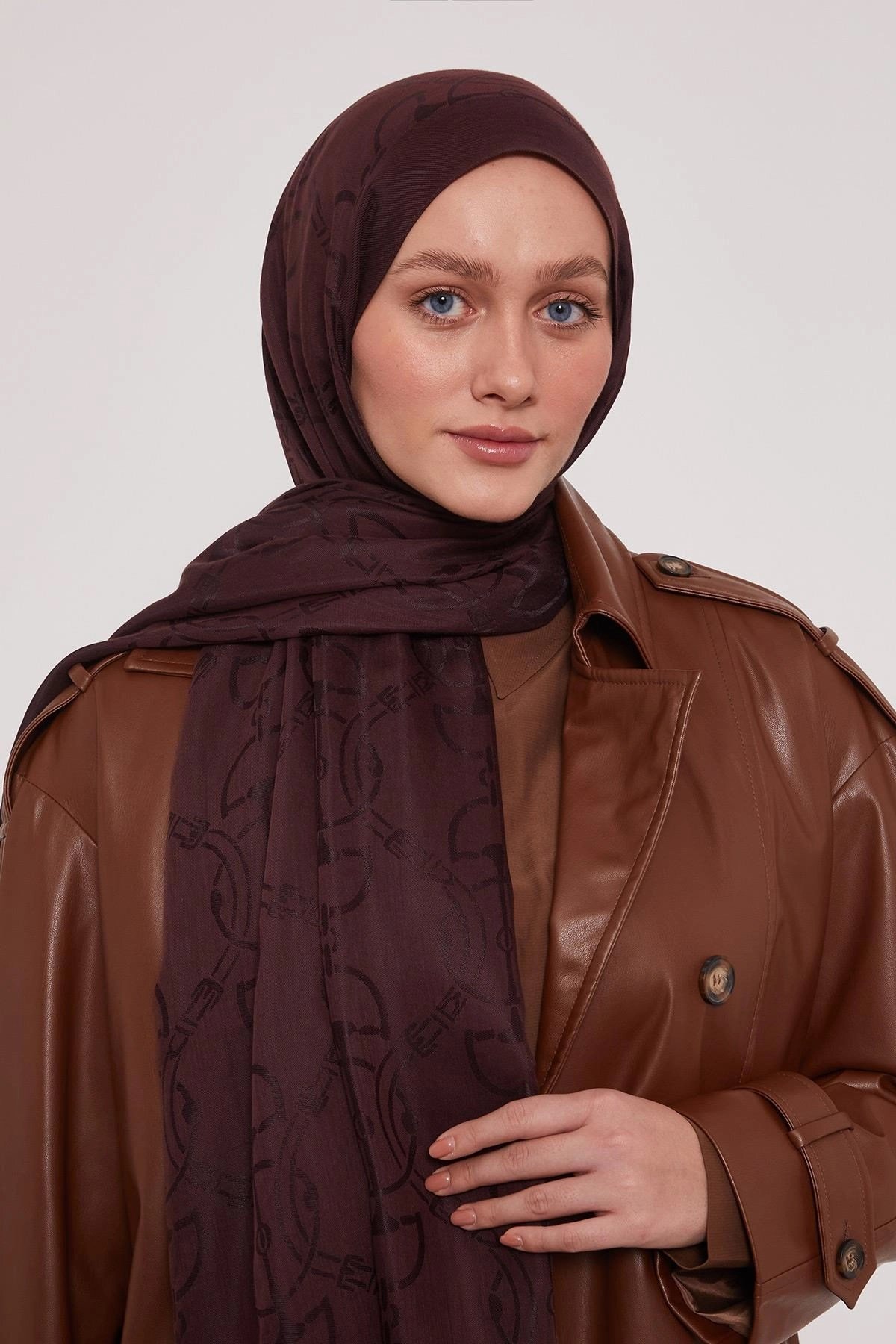 LYOCELL NAİA JAKARLI ŞAL -DUMANLI BORDO