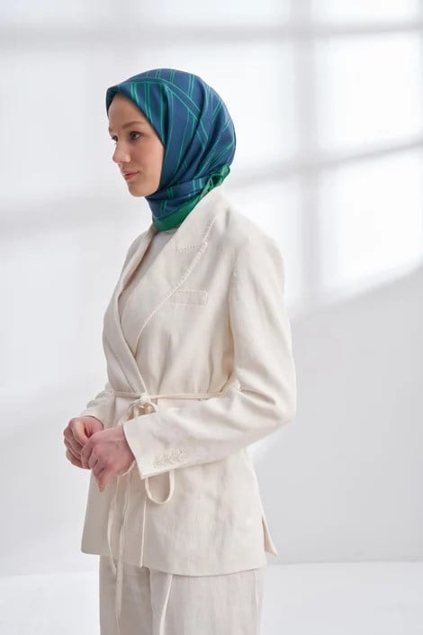 MARBLING DESEN ÇİFT TARAFLI TWILL İPEK EŞARP - LACİVERT - BENETTON