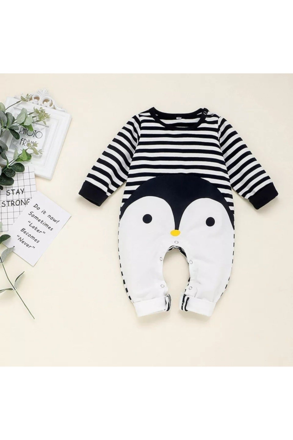 Bebeu Penguen Erkek Bebek Pamuk Penye Tulum Romper