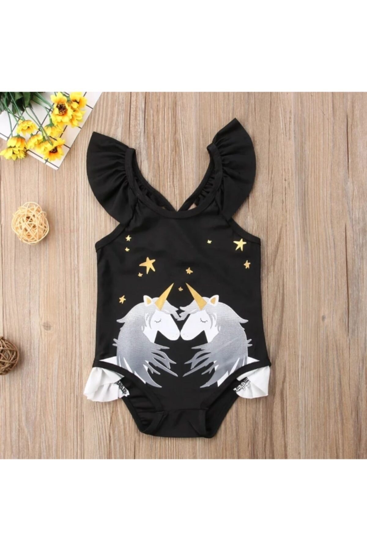 Unicorn Desenli Kız Çocuk Mayo