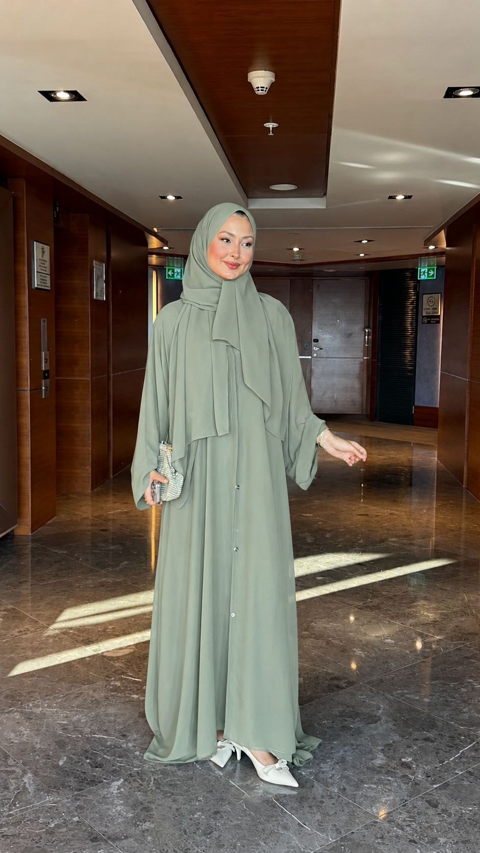 lena şallı abaya mit yeşili