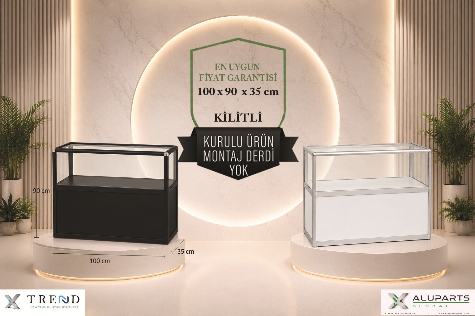 cam banko tezgah stand  dolaplı 100x90x35