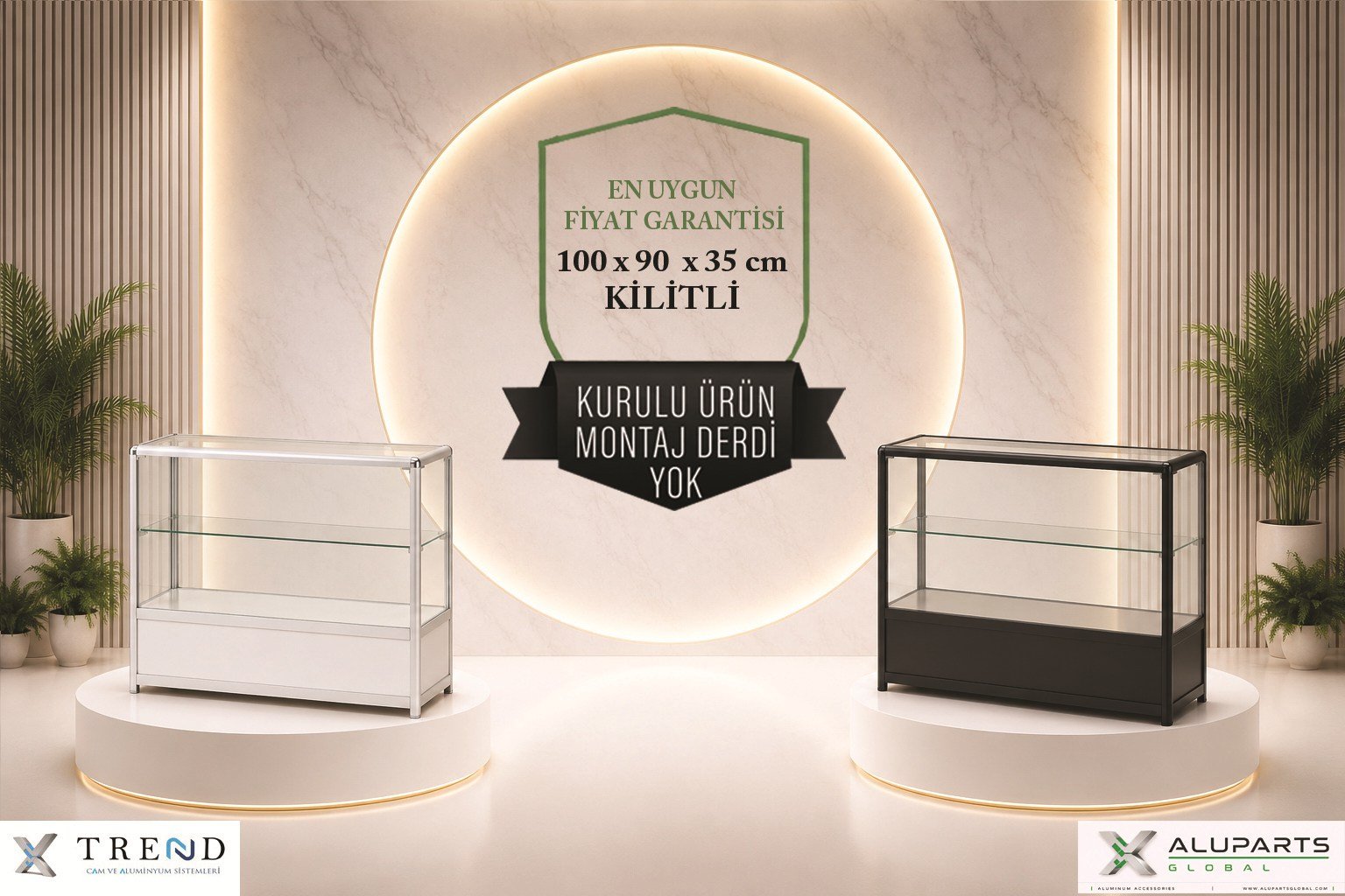 cam banko tezgah stand  dolaplı raflı 100x90x35