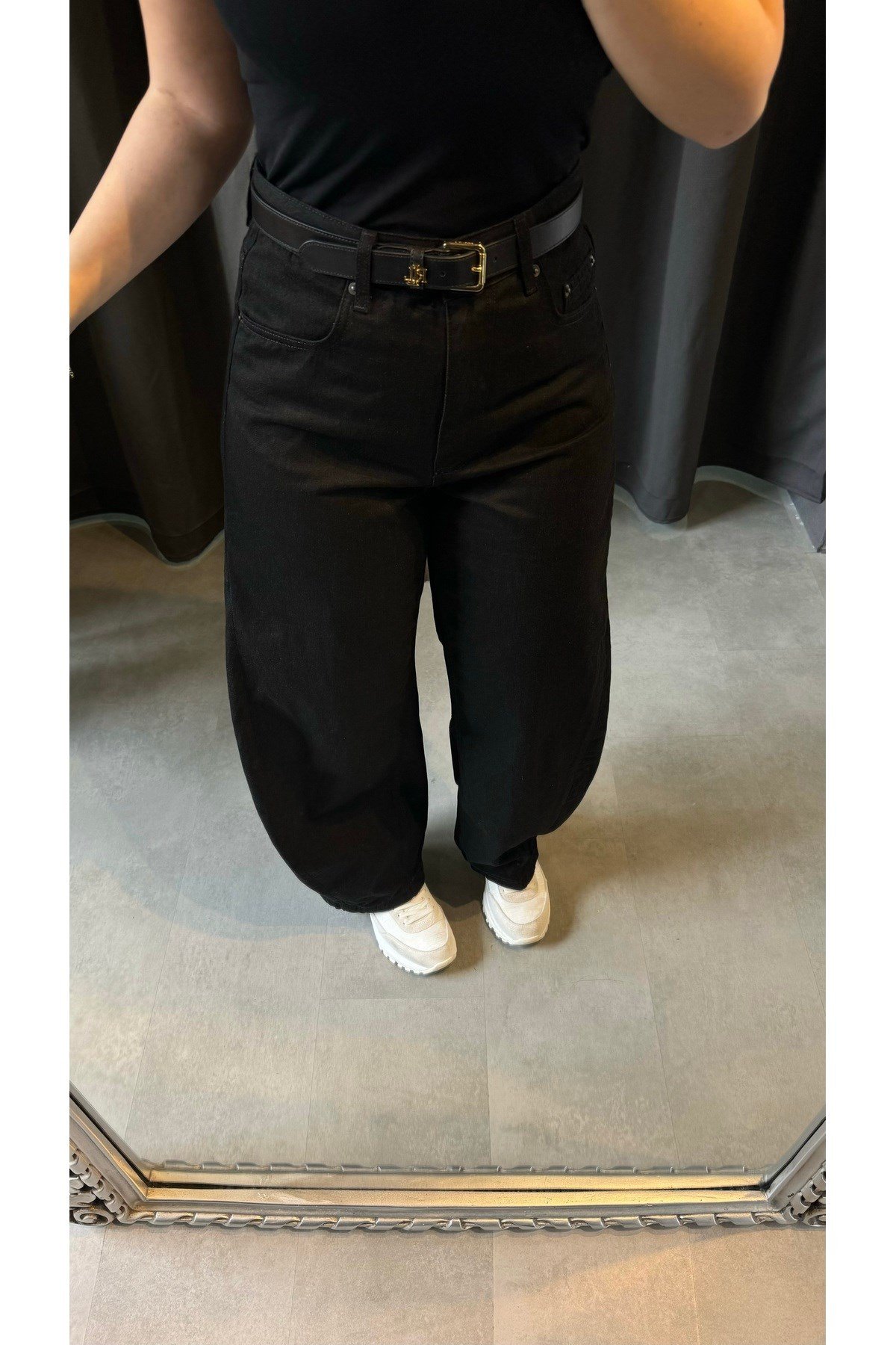 Oversized Orta Bel Siyah Jean