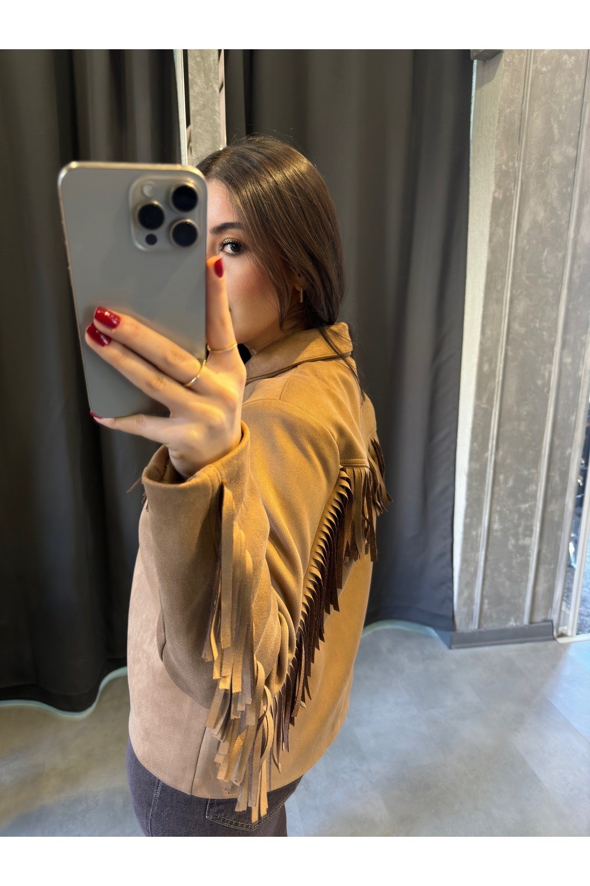 Püsküllü Camel Kovboy Ceket