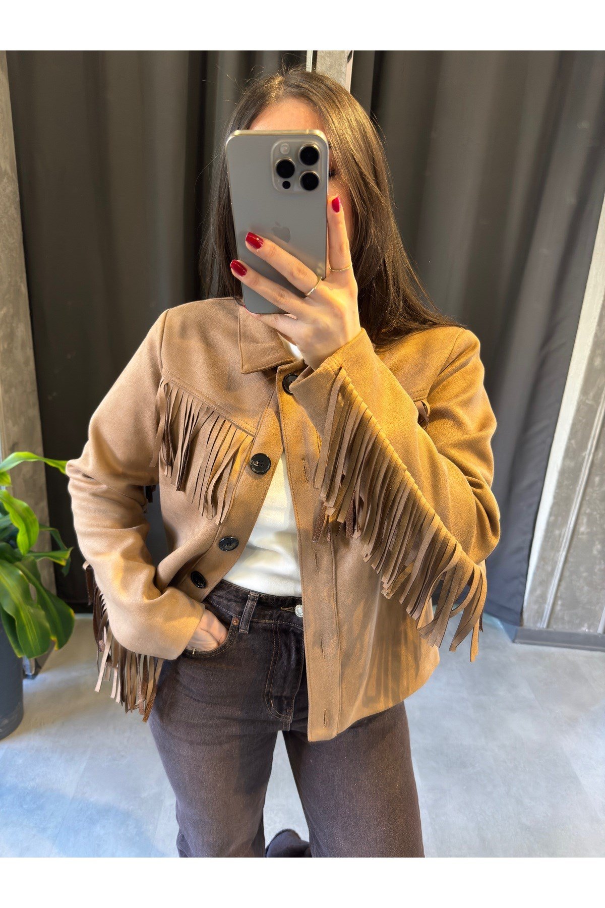 Püsküllü Camel Kovboy Ceket