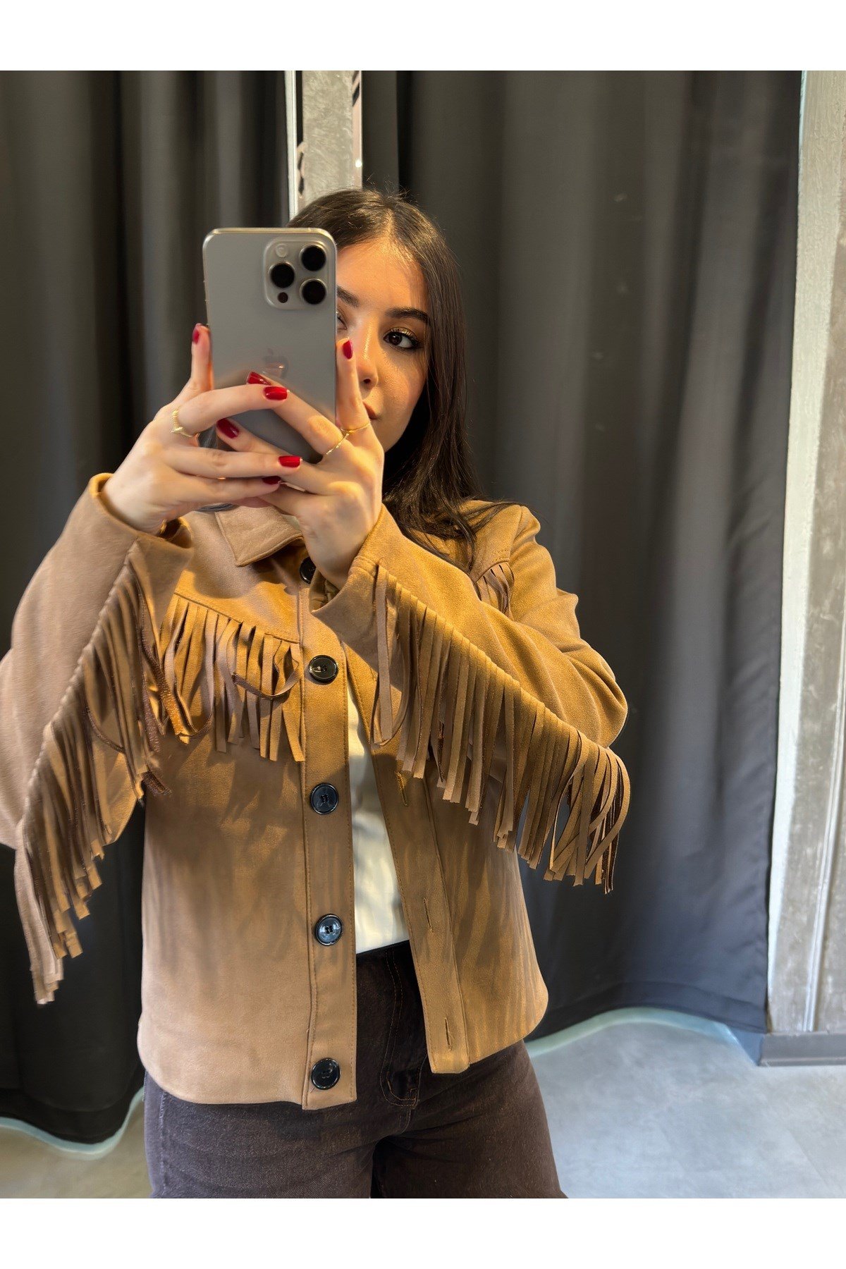 Püsküllü Camel Kovboy Ceket