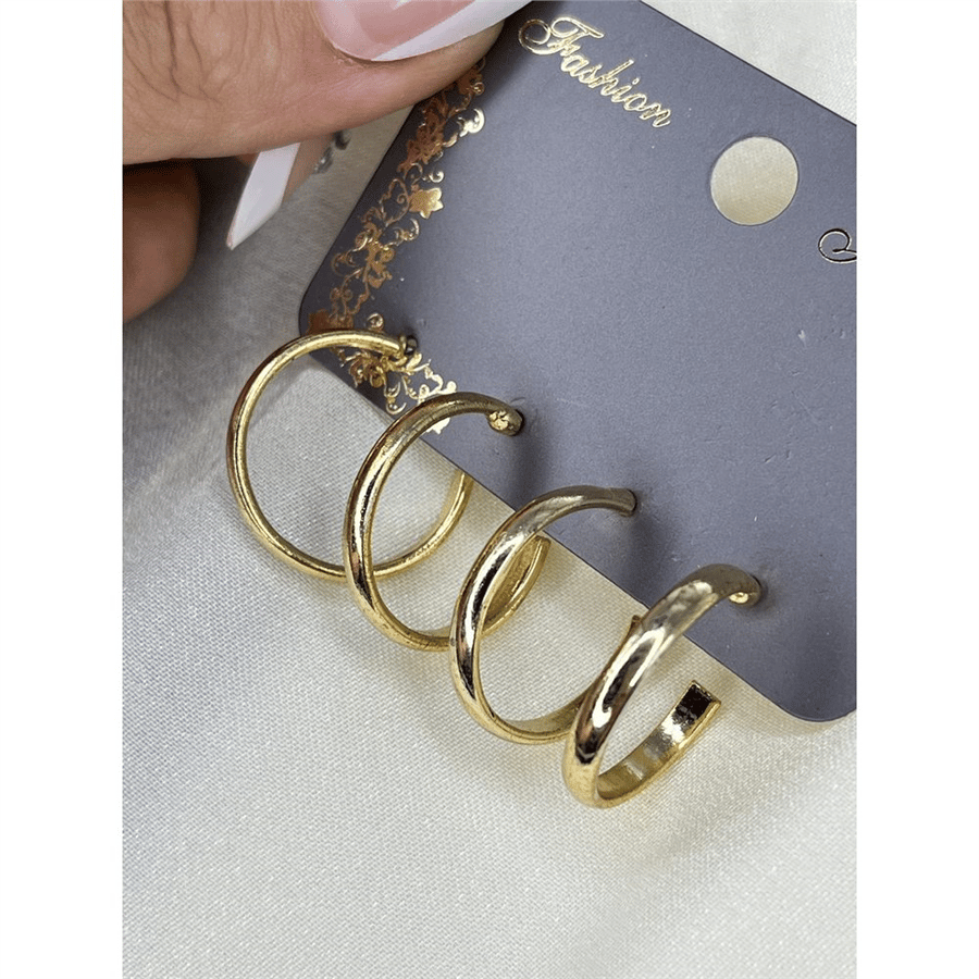 VİP Gold Renk Yarım Halka Kadın Küpe Seti Gold