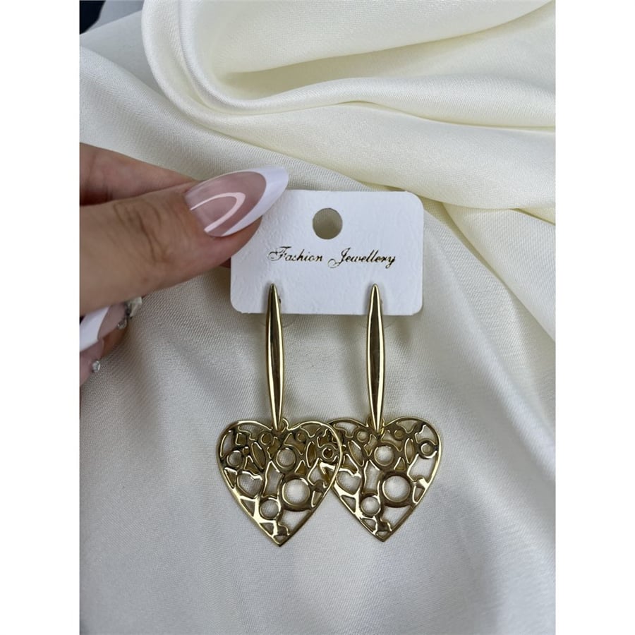 VİP Kalp Detaylı Gold Otantik Kadın Küpe  Gold