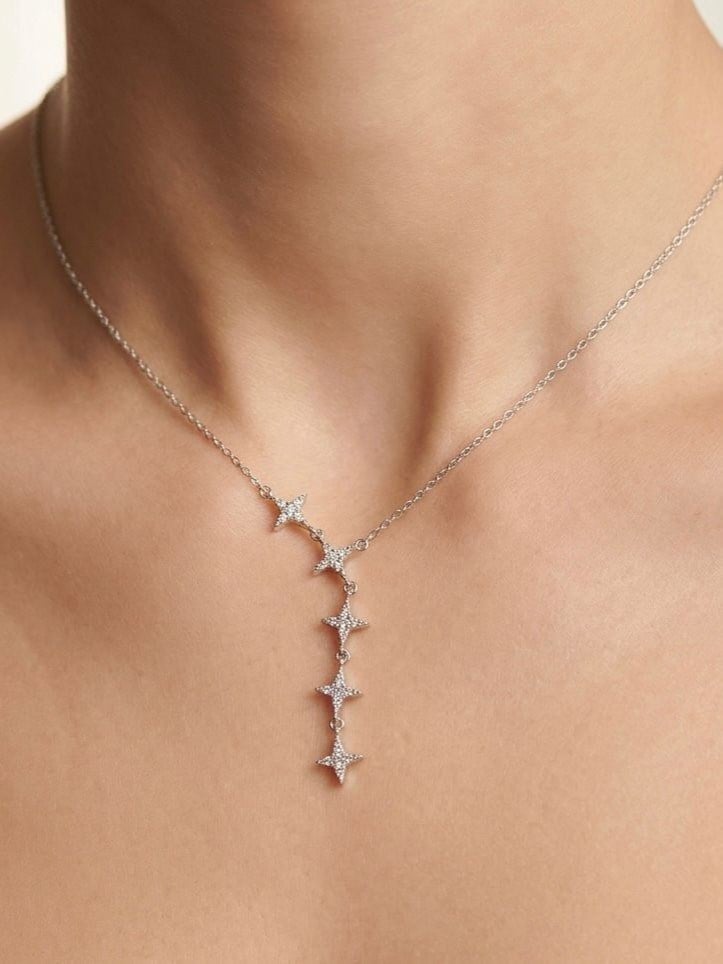 Beş Yıldız Taşlı Silver Çıtır Kolye