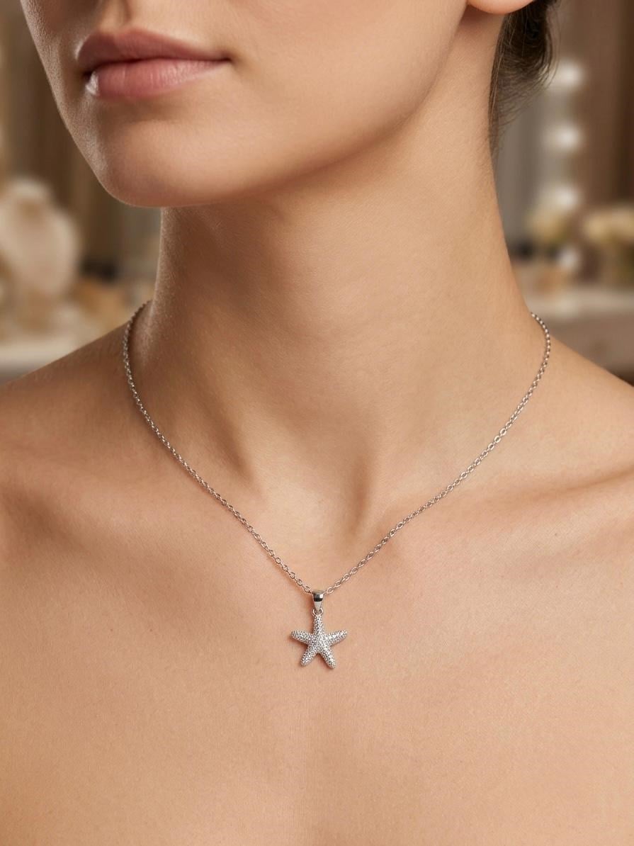 Deniz Yıldızı Taşlı Silver Çıtır Kolye