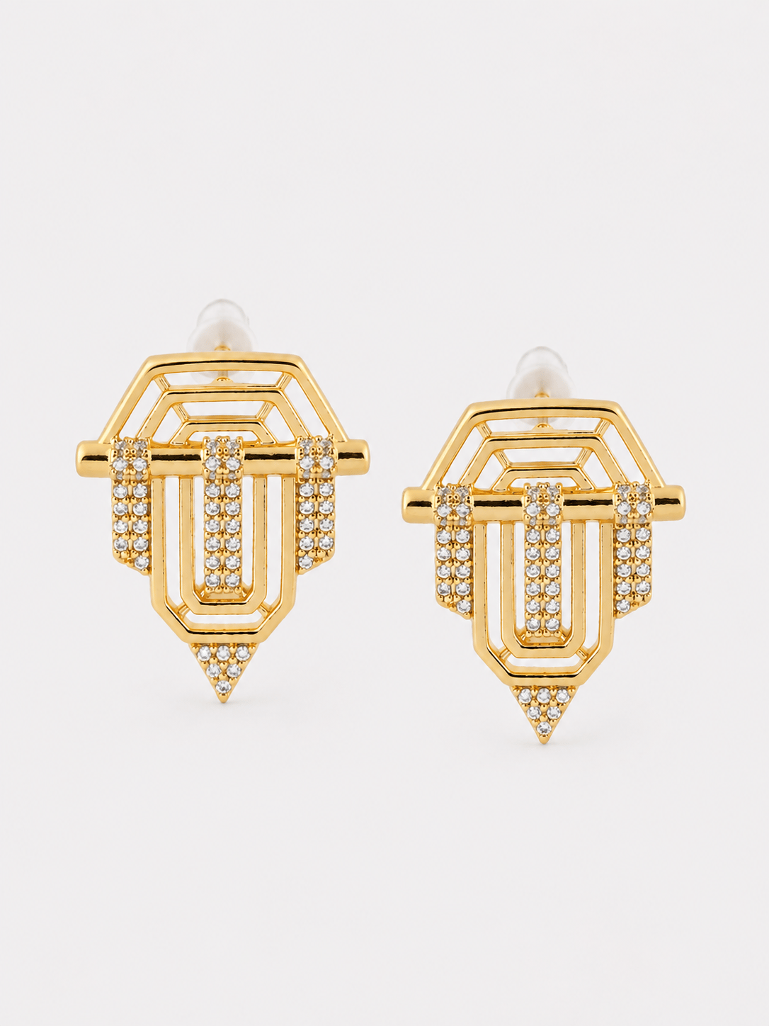 Geometrik Kalkan Gold Küpe