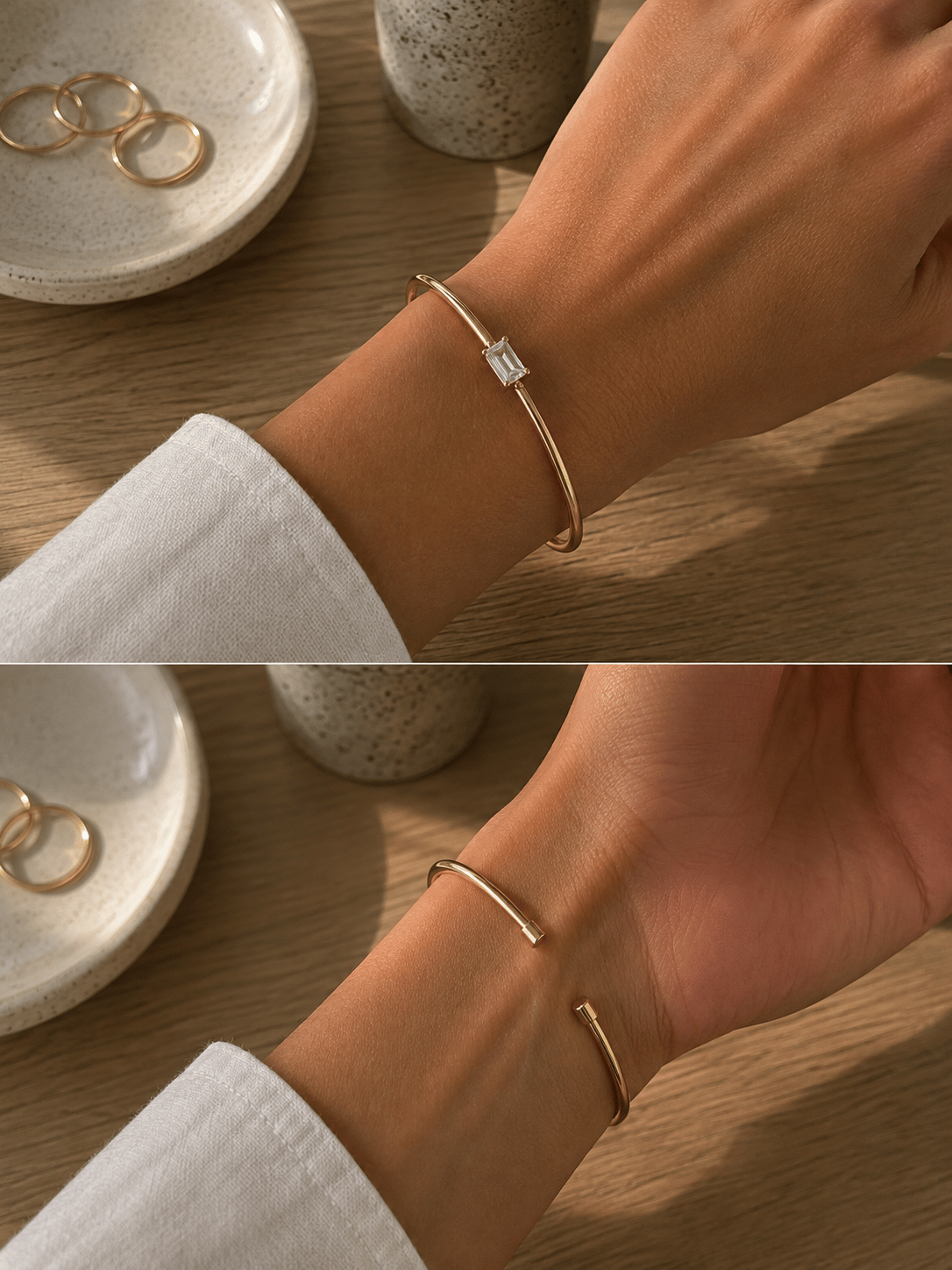 Kare Kesim Taşlı Gold Bileklik