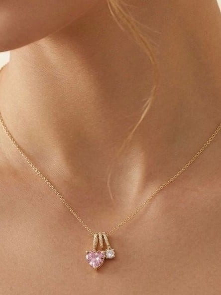 Pembe Kalpli Charm Gold Çıtır Kolye