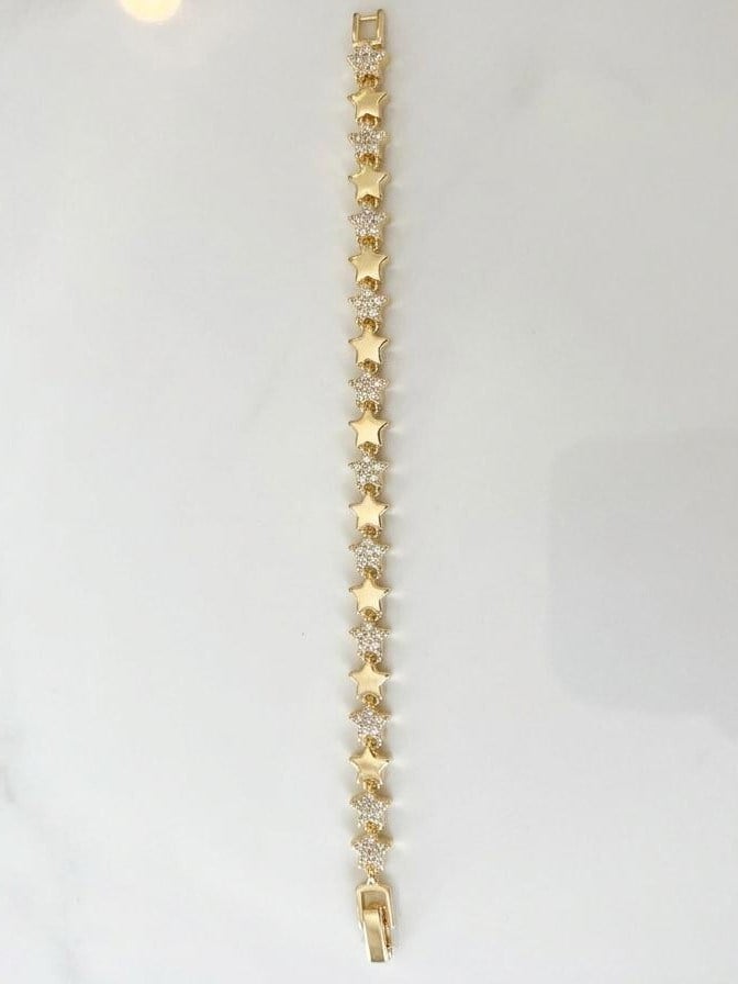 Pirinç Zirkon Taşlı Yıldız Model Bileklik-Gold