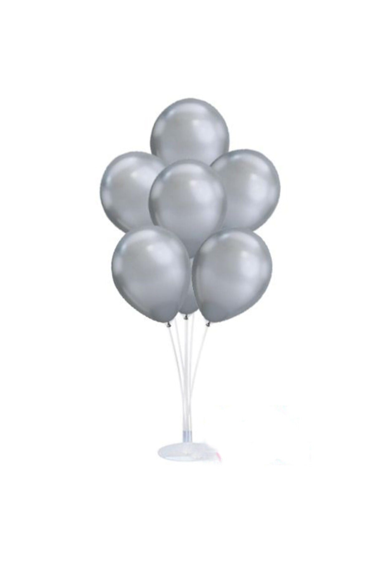 Balon Standı Ve 10 Adet Sedefli Metalik Gümüş Balon Seti