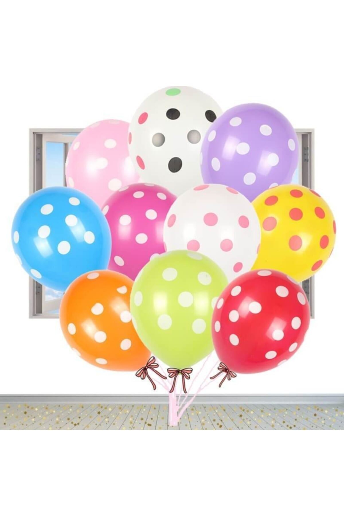 Çok Renkli Puanlı Balon - 10 Adet