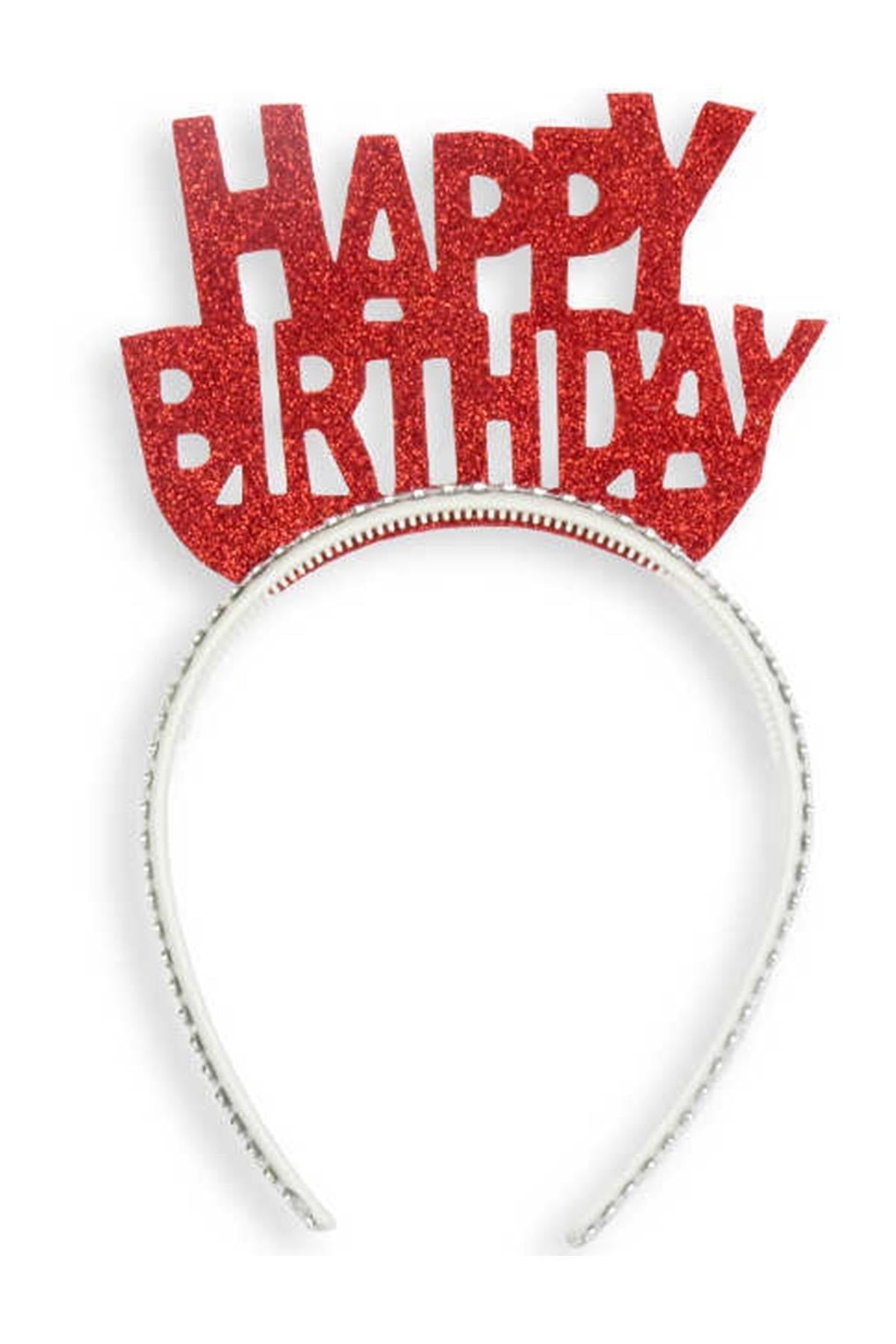Eva Simli Taşlı Happy Bırthday Kırmızı Taç Adet:1 En:14,5cm Boy:22cm