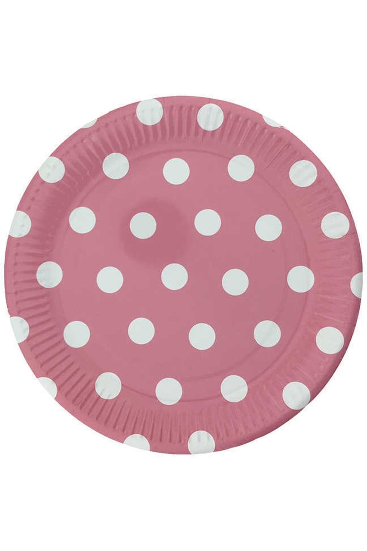 Karton Pembe Puantiyeli Tabak 23cm 8 Adet