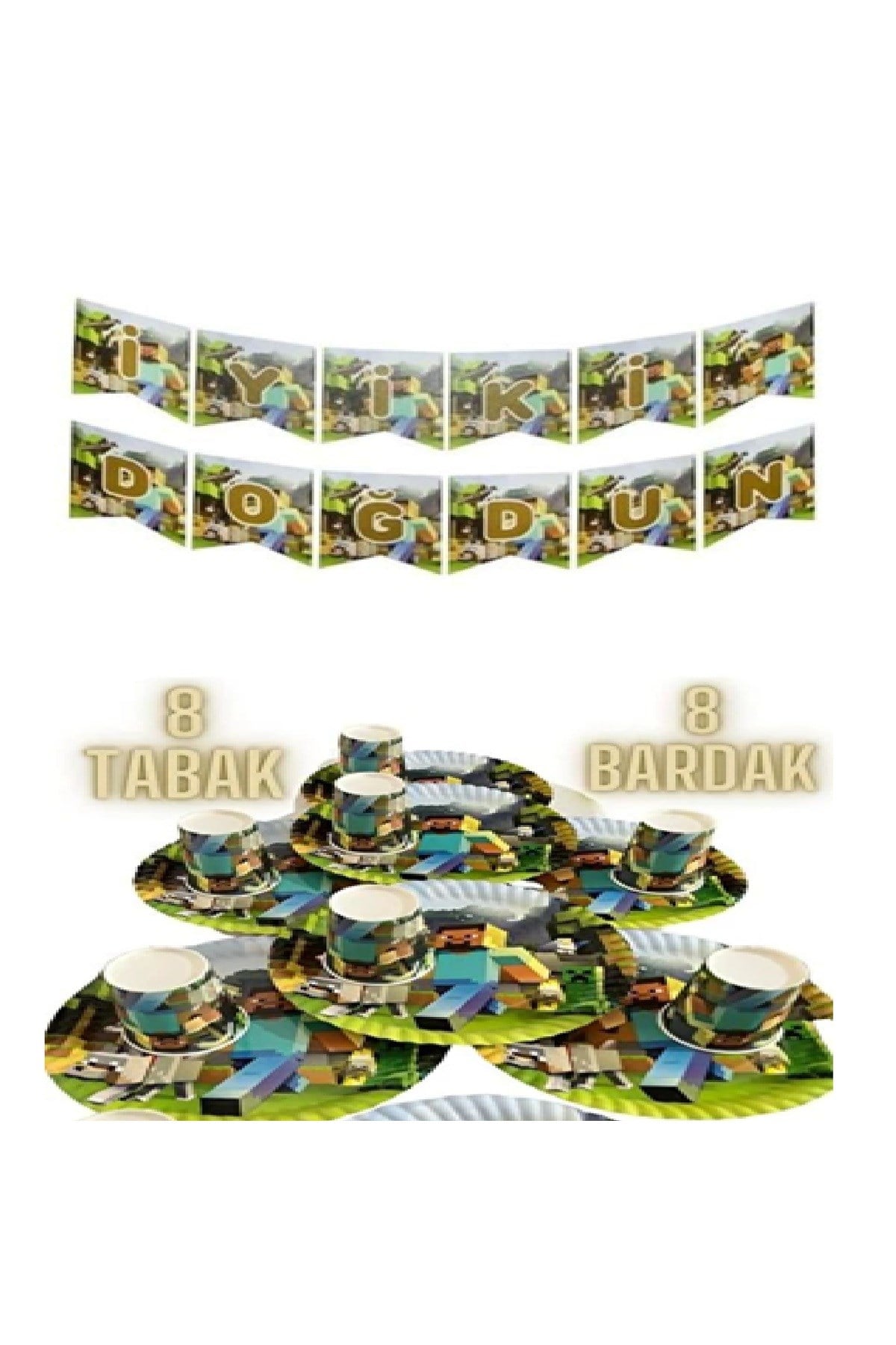Minecraft Tabak Bardak Banner Set 8 Kişilik Doğum Günü Parti Seti