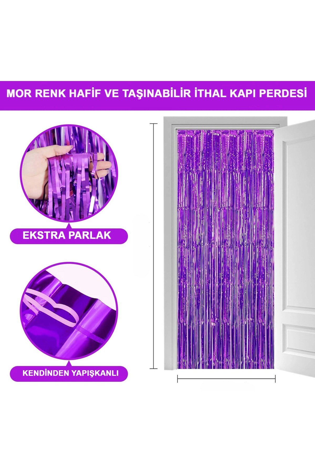 Mor Renk Ekstra Metalize Parlak Saçaklı Arka Fon Perde İthal A Kalite 1x2 Metre - PRP5026-1476