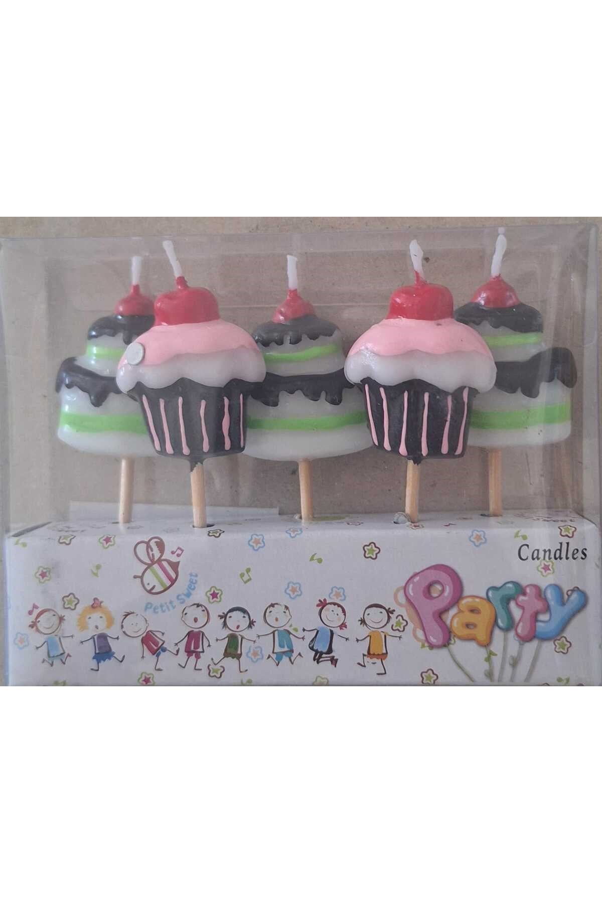mutlu anılar parti evi cupcake tasarımlı mini mum seti