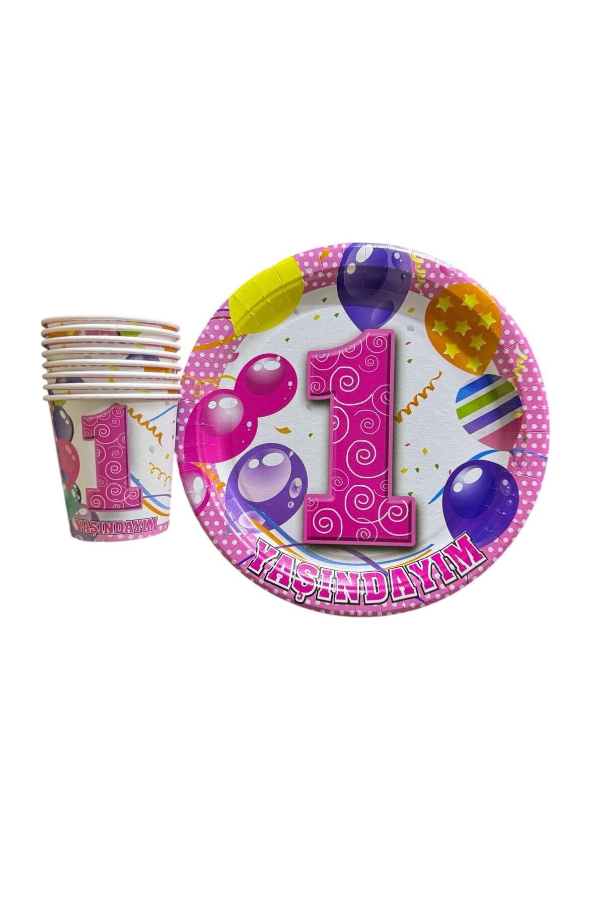 Party Concept 8li Karakterli Tabak Bardak Seti Pembe 1 Yaş