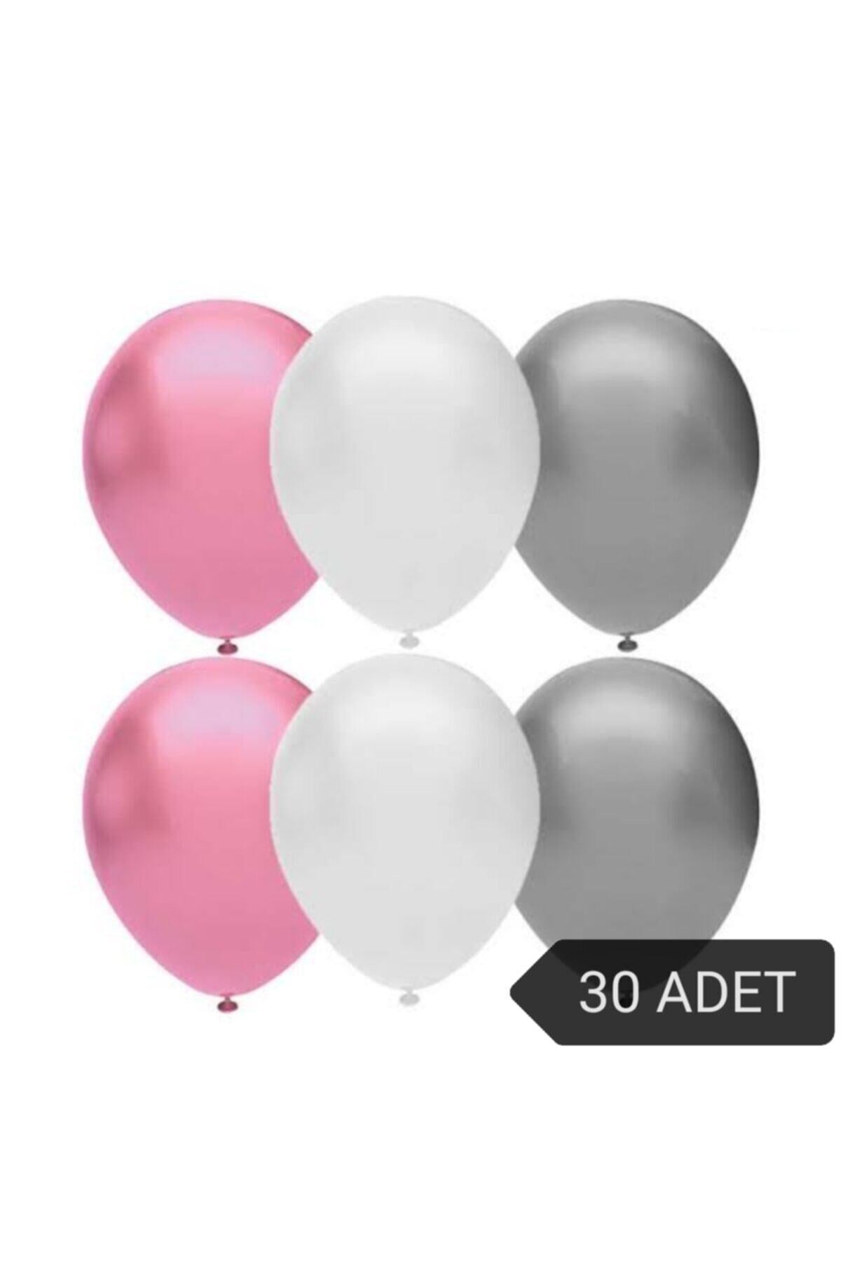 Pembe Beyaz Gümüş Metalik Balon Seti 30'lu