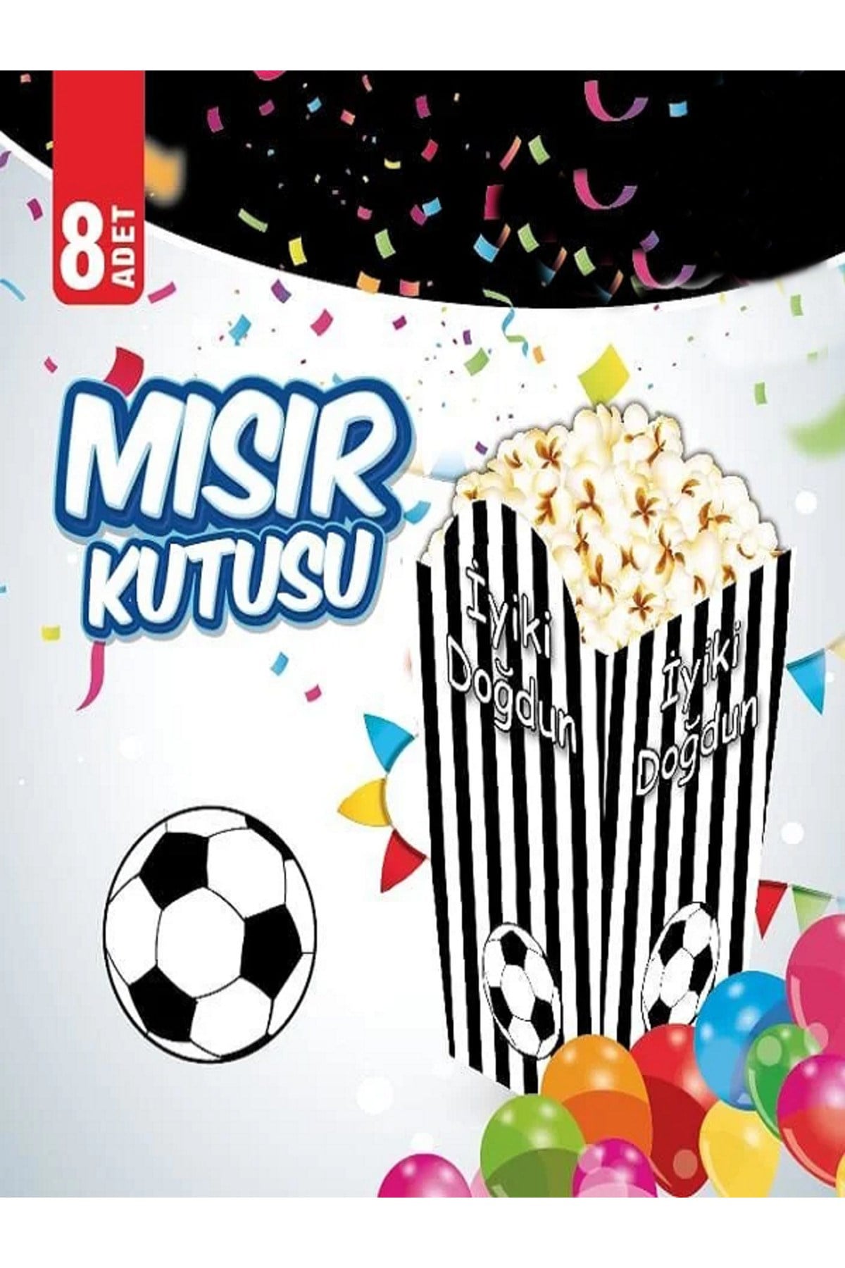 Siyah Beyaz Taraftar Mısır Kutusu 8 Adet