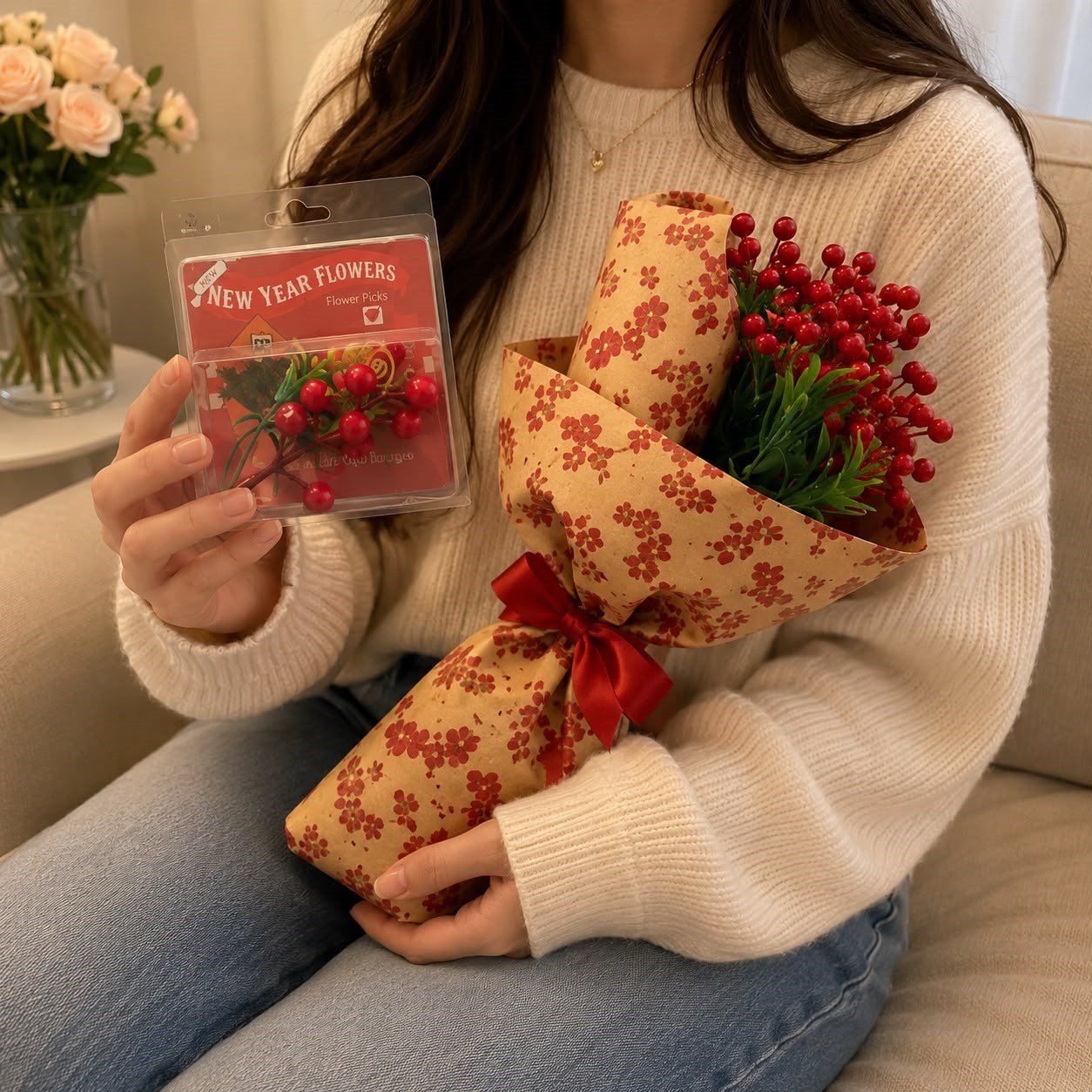 Kokina buketi ve kazı kazanlı New year flowers set