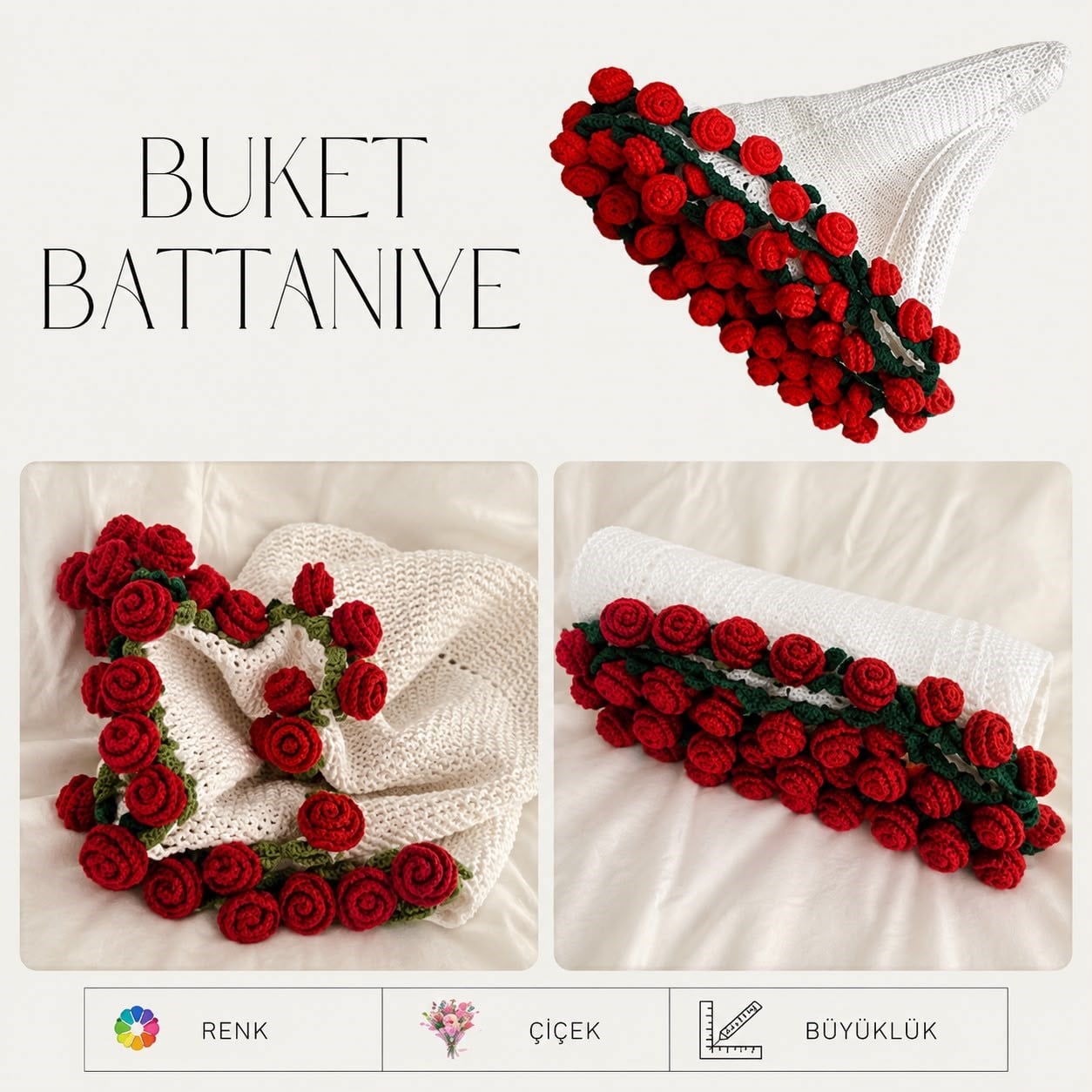 Örgü buket battaniye (büyük boy 80 cm)
