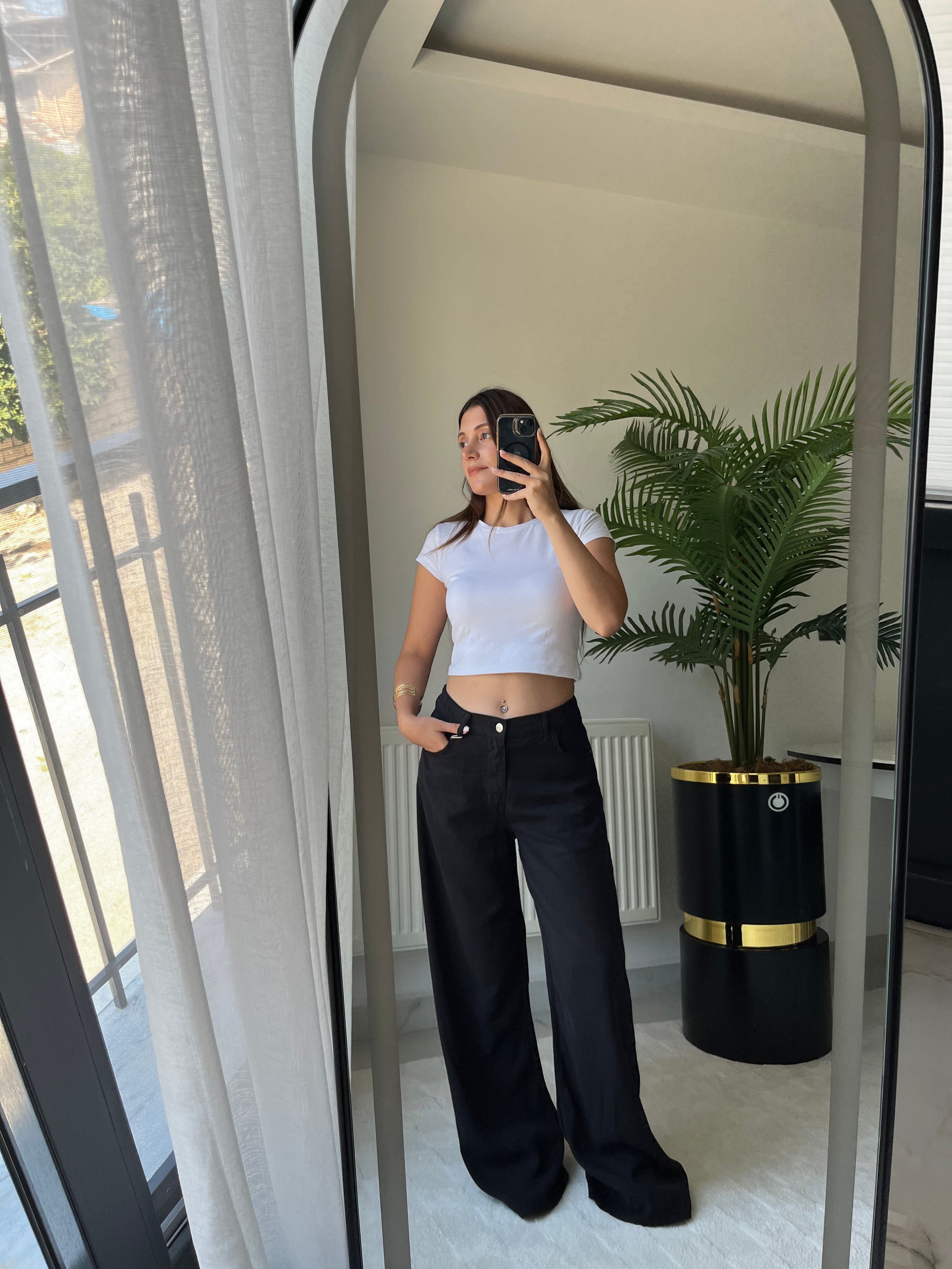 Tensel siyah wide leg jean